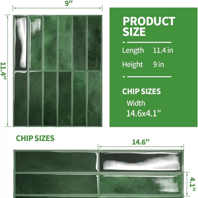 DaGou Peel and Stick Backsplash 3D Wall Tiles,Self-Adhesive,Oil Proof,Waterproof, Removable Wall Panels for Kitchen & Bathroom,Modern Design, Easy Install (10.7ft，12x9 inch,14 Pack) (Green) - Image 5